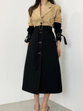 Korean Fashion Long Trench Coat Women Autumn Patchwork Color Single Breasted Lapel Full Sleeve Windbreaker Vintage Jackets