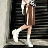 MEXZT Striped Joggers Shorts Women Streetwear Wide Leg Sports Shorts Bf Hip Hop Baggy Casual Drawstring Straight Short Pants