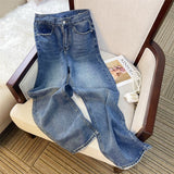 Vintage Blue Jeans Women's Spring And Summer New Casual Simple Neutral High Waist Wide Leg Pockets Denim Trousers Femal