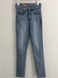 Getadme High waisted women's jeans with staggered button design tight elastic leg pants Korean fashion women clothing