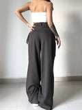 Getadme Shirring Casual Wide Leg Pants Women High Waist Street Basic Loose Sweat Trousers Korean Retro Gray Office Lady Pants