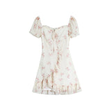Getadme-Floral Elegant Short Sleeve Dress Woman Casual Summer Sexy Party One Piece Dress Korean Fashion Beach Vintage Midi Dress