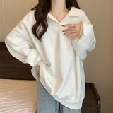 Getadme 여성용 드롭 슬리브 스웨트셔츠, 루즈한 턴다운 칼라 탑, 단색, 배 커버, 오버사이즈, 봄, 가을 