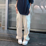 Getadme-  Vintage Women's Cargo Pants Solid Color Streetwear Low Waist Trousers Female Autumn Overalls Baggy Straight Pants