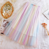 Jupe longue en gaze élastique douce et fluide, style féérique coréen, coloris arc-en-ciel, jupe mi-longue, vêtements pour femmes Getadme