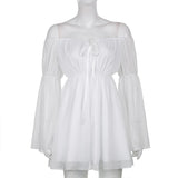 Getadme-Beach Style Vintage Chiffon Dress With Corset Bandage Hollow Out Bustier Prairie Chic Flare Sleeve Dresses 2 Pieces Set